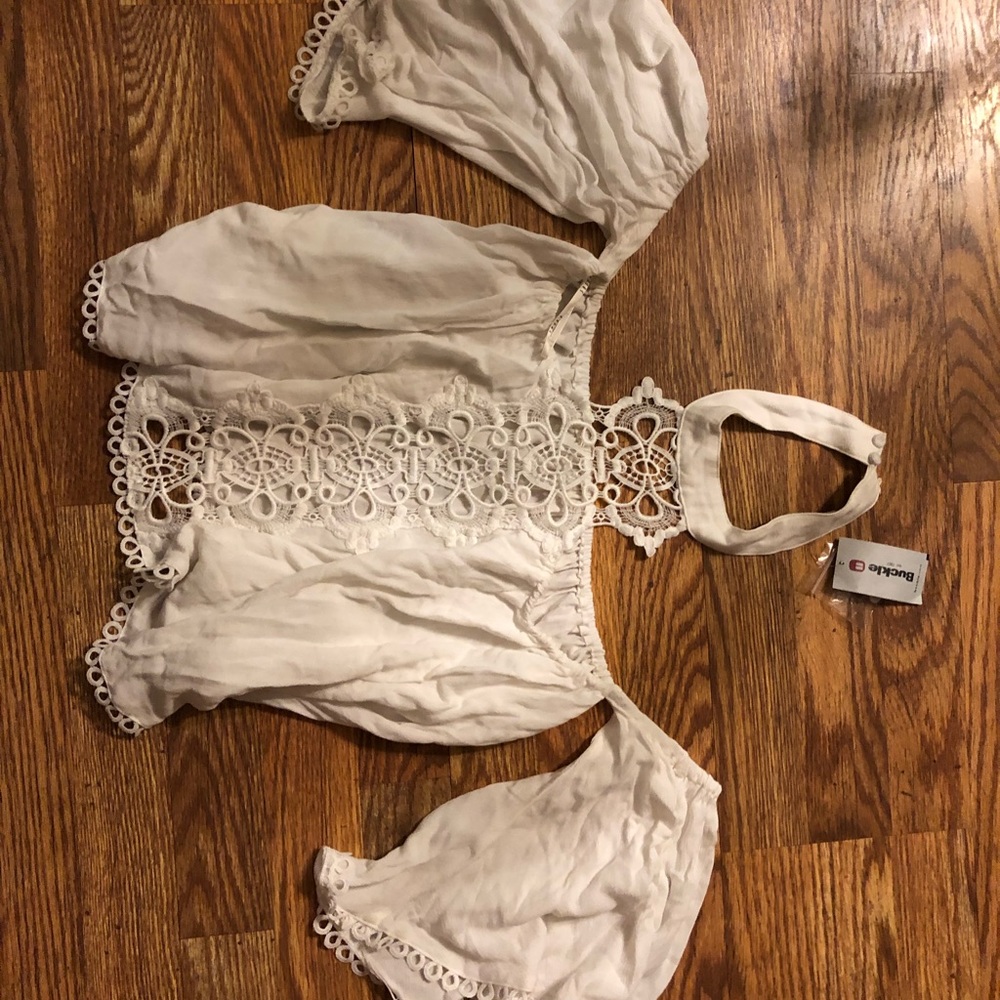 Buckle crop top. Brand new off the shoulders